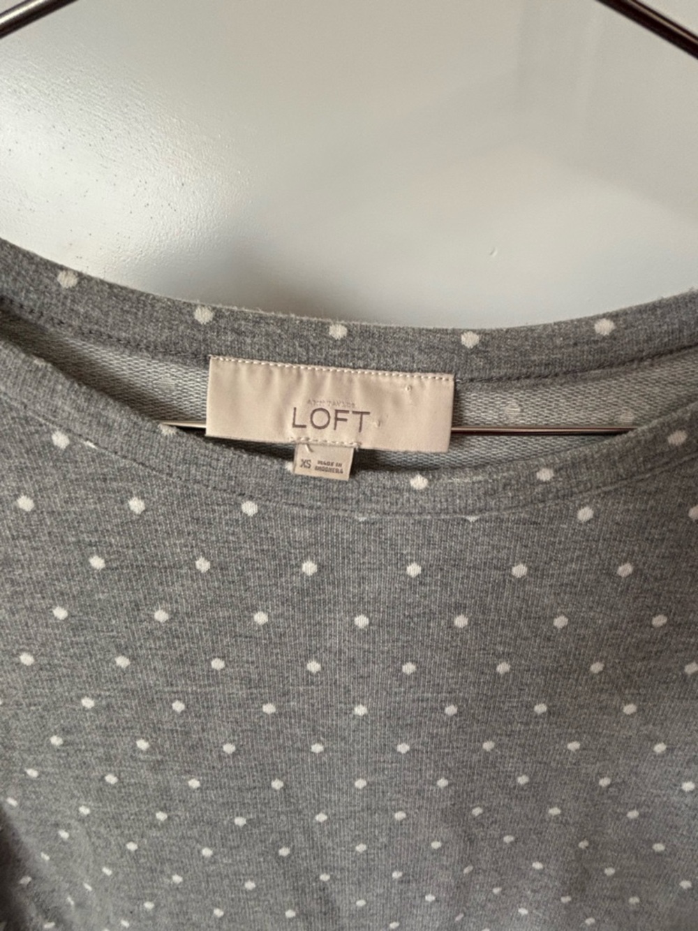 LOFT Gray Crewneck with White Polka Dots